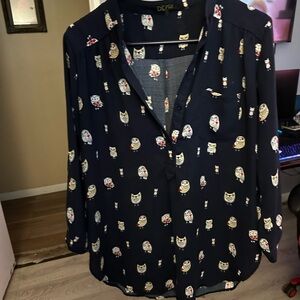 Navy Owl Print Blouse